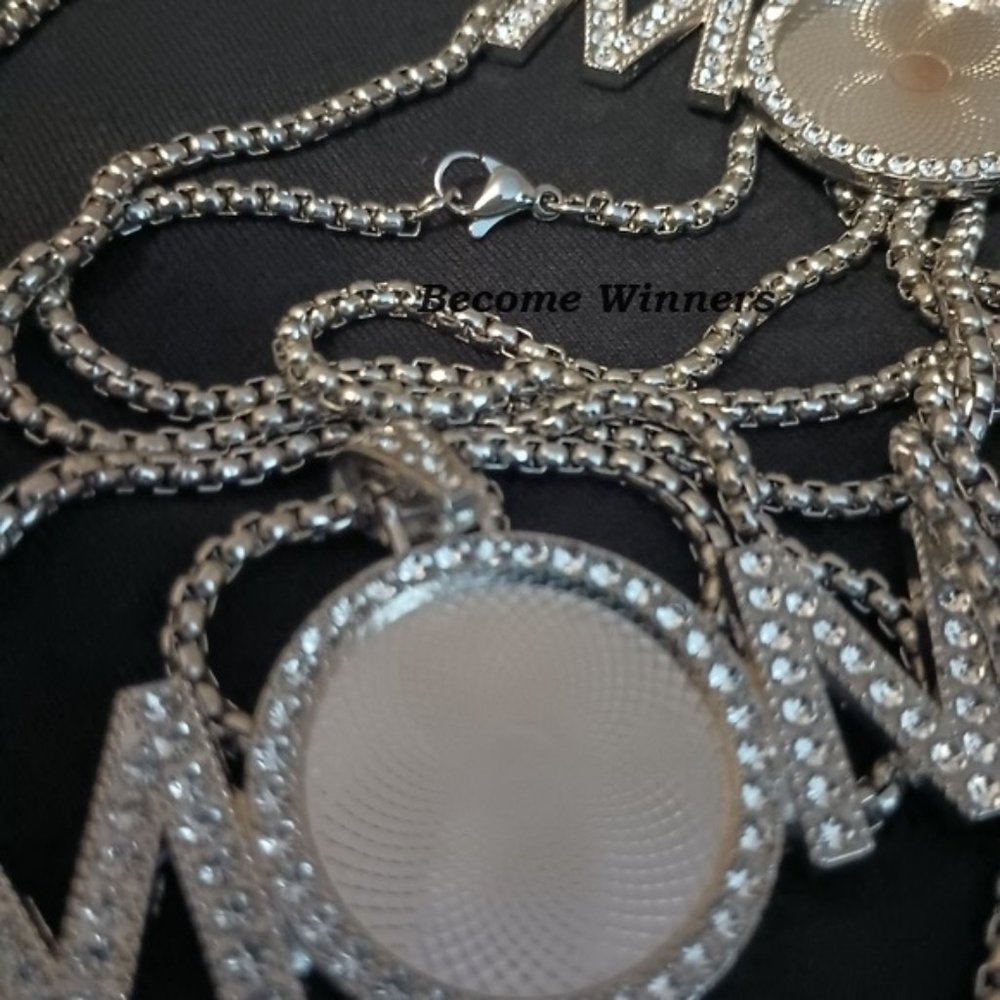 New Cute I Love U Mom' Rhinestone Ice 24" Silver Necklace - Picture 6 of 8